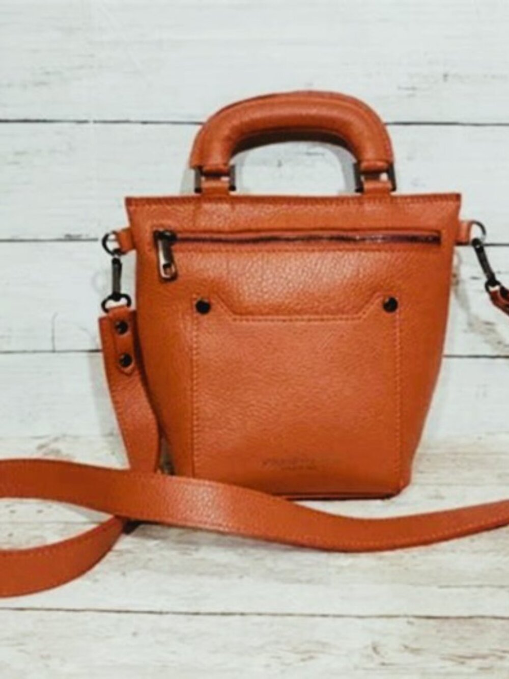 VIOLA CASTELLANI Orange Leather Convertible Handbag Crossbody Purse